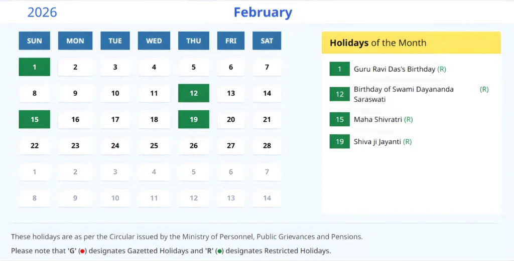 Indian Calendar February 2026