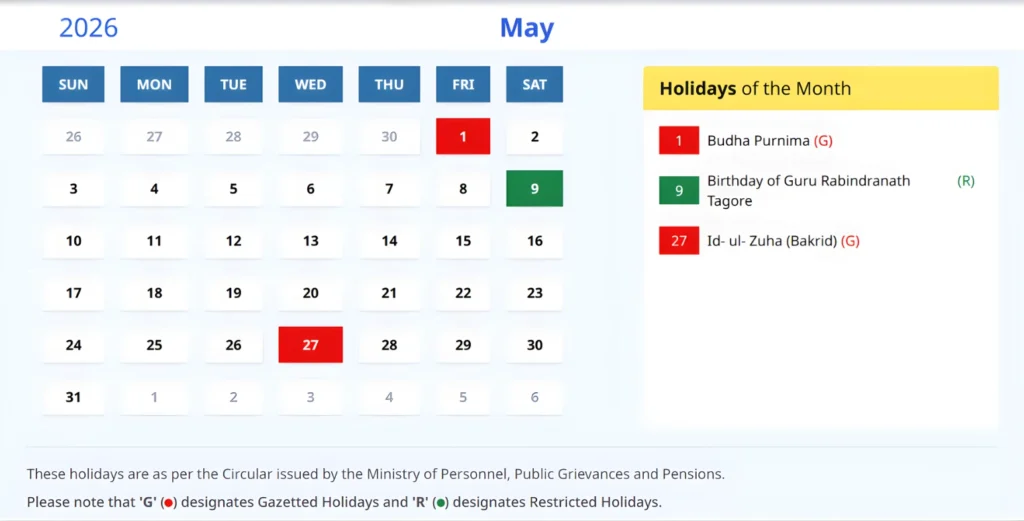 Indian Calendar May 2026